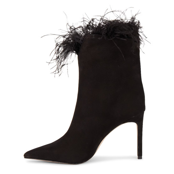 Schutz Black Suede Ankle Bootie SIZE 7.5 Boot Feather Stiletto Heel $228 NEW - Picture 5 of 12